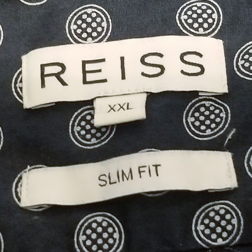 Reiss Shirt Men's Size XXL Black White Geometric Slim Fit Bernie Polka Dot - Picture 4 of 5